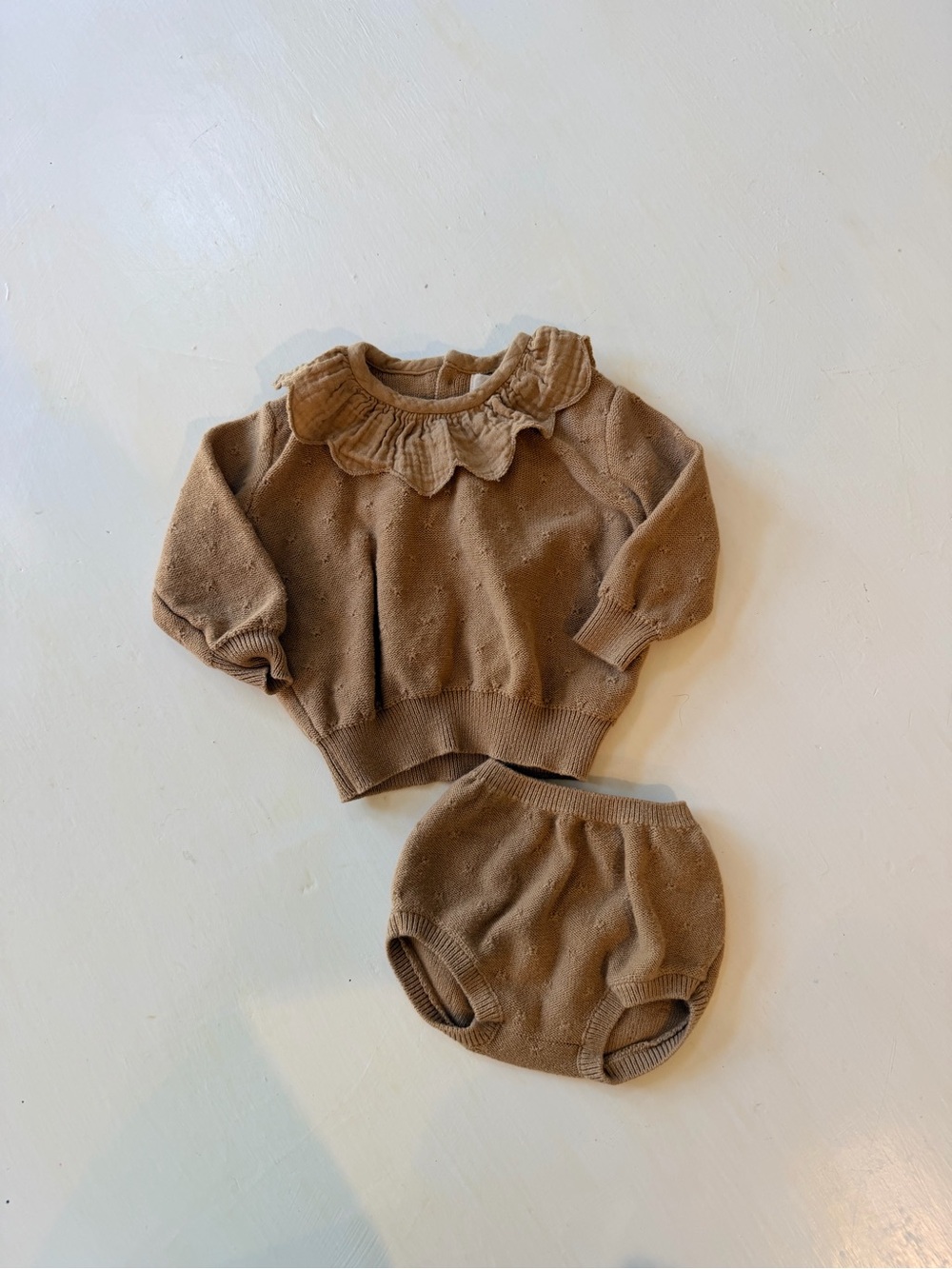 Brown Knit Baby Top and Bloomers Set - Quincy Mae